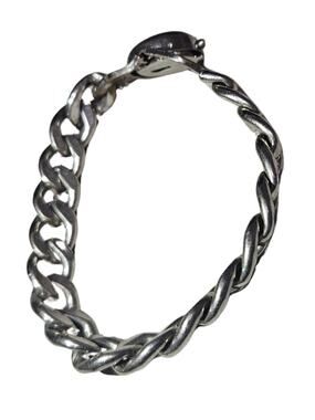 1940s Men's Silver Tone Heavy Curb Link Chain Bracelet Fold-Over Box Closure